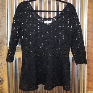 Black floral lace peplum top size XL